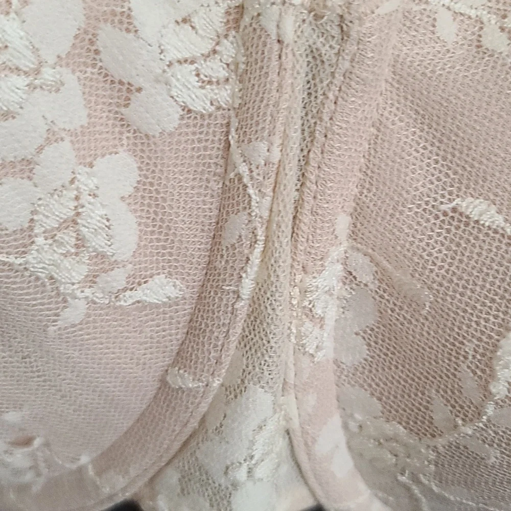 Playtex Womens Underwire‎ Bra Beige Fliral Lace Applique Adjustable Sz 36DDD EUC
